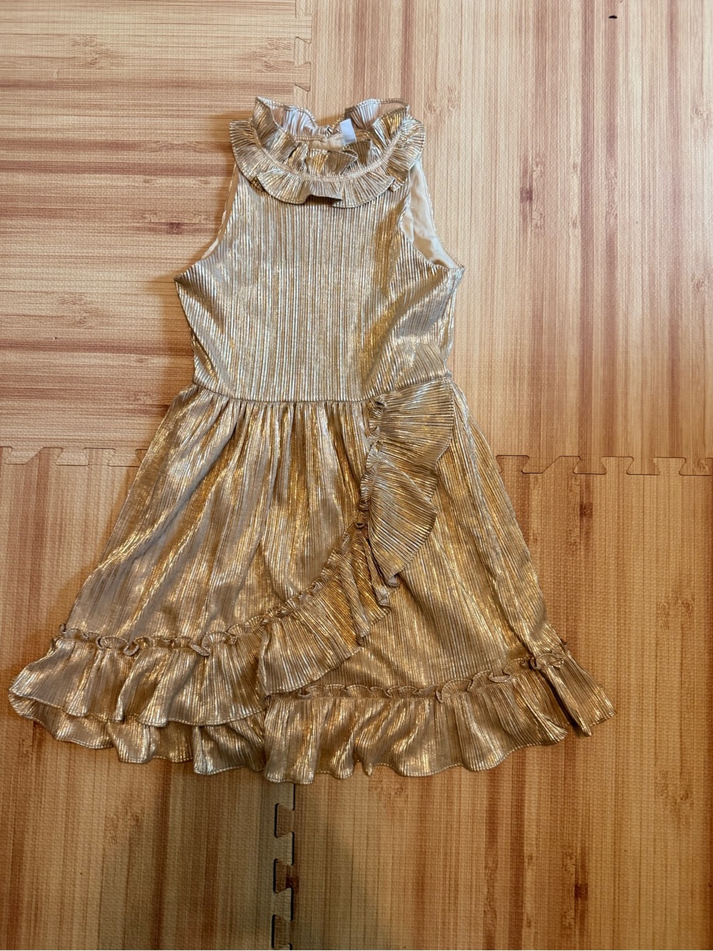 Janie and Jack Girls Size 10 Gold Metallic Fit & Flare Ruffle Party Dress